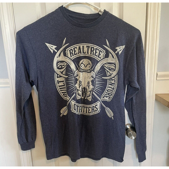 Real Tree Shirt Mens Large Long Sleeve Blue Deer Skull Lightweight READ - Picture 1 of 4